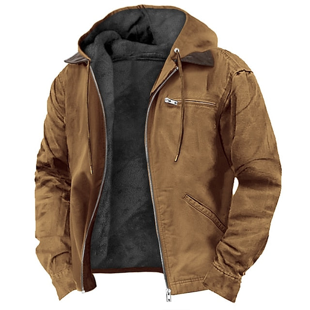Herren - Sherpa-Fleecejacke mit Kapuze - Baumwollmaterial - Zip-Up Arbeitsjacke für Komfort und Wärme